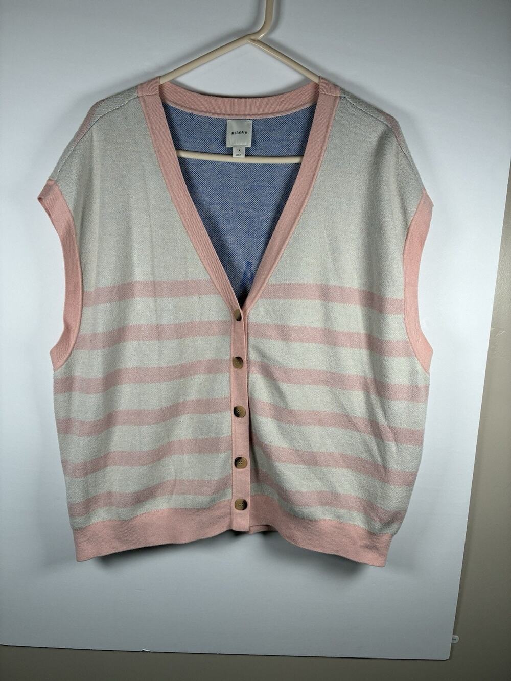 Maeve Anthropologie 1X Sweater Vest Pink Stripe Hotel de la Lune Coquette Bow